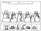 Winter Snowmen Snowpeople Match & Coloring Page