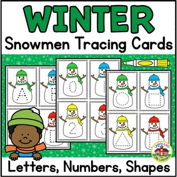 Preview of Winter Snowmen Tracing Cards | Letters, Numbers, Shapes