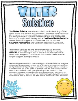 Preview of Winter Solstice Reading Comprehension and Bonus Word Search Activity