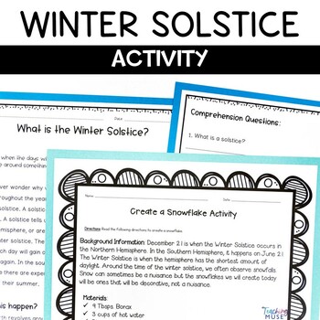 Preview of Winter Solstice Activity Worksheets for the First Day of Winter