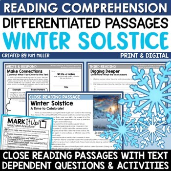 Preview of Winter Solstice Activities December Reading Comprehension Passages Questions