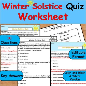 Preview of Winter Solstice Exploration: A Comprehensive Quiz Worksheet on Definition/Quiz