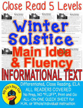 Preview of Winter Solstice FACTS CLOSE READ 5 LEVELED PASSAGES Main Idea Fluency Check TDQs