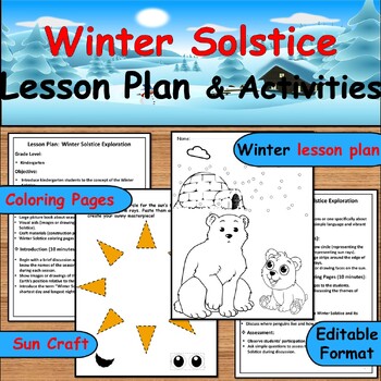 Preview of Winter Solstice Wonder: Kindergarten Lesson Plan with Coloring Pages & Sun Craft