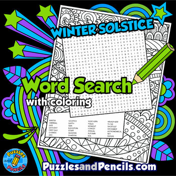 Preview of Winter Solstice Word Search Puzzle Activity with Coloring | Changing Seasons