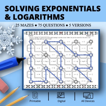 Preview of Winter: Solving Exponentials & Logs Maze Activity