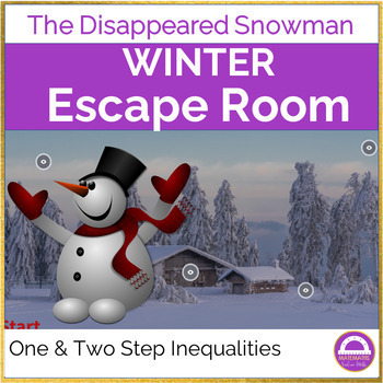 Preview of Winter Math Solving One and Two Step Inequalities | Escape Room