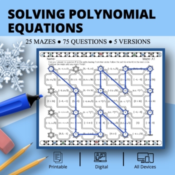 Preview of Winter: Solving Polynomial Equations Maze Activity