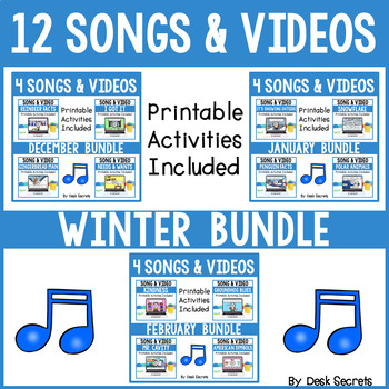 Preview of Winter Song / Poem & Video Bundle | Songs With Writing & Sequencing Activities