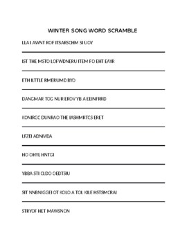 Download Winter Song Word Scramble By We Are Readers Teachers Pay Teachers