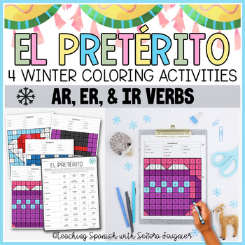 Preview of Winter Spanish Preterite Tense Coloring Worksheets Sub Plans