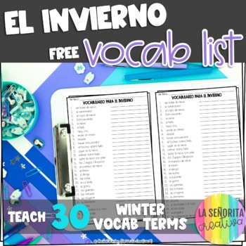 Preview of Winter Spanish Vocab List FREE | el Invierno