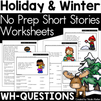 Preview of Winter Speech Therapy Activities | Reading Comprehension Passages Wh Questions
