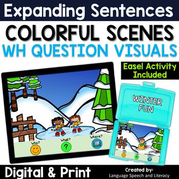 Preview of Winter Speech Therapy, Expanding Sentences, WH Question Visuals, Increasing MLU