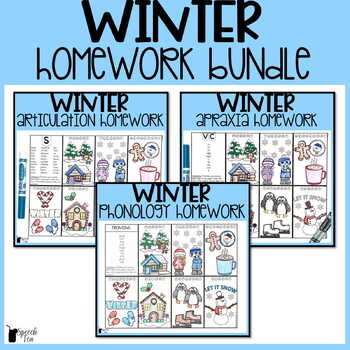 Preview of Winter Speech Therapy Homework Bundle