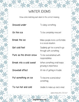 Winter Speech/Language Worksheets by Julianne Abney | TpT