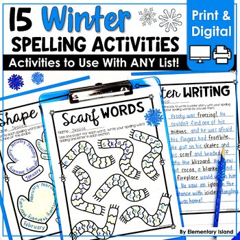 Preview of Winter Spelling Word Practice Worksheets ELA Winter Spelling Centers ANY List