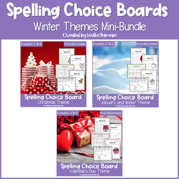 Preview of EDITABLE Christmas, Winter, and Valentine's Day Spelling Choice Boards BUNDLE