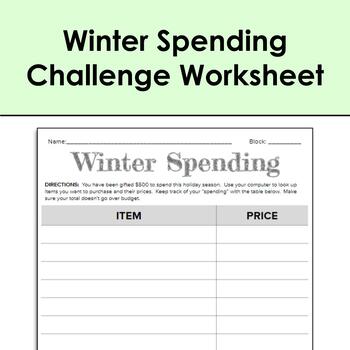 Preview of Winter Spending Challenge Math Fun Worksheet