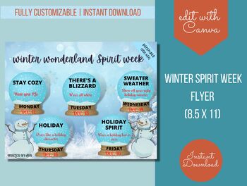 Preview of Winter Spirit Week Flyer Editable Printable Template | PTA | PTO | ASB