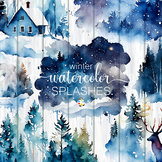 Winter Splashes - Transparent Watercolor Seasonal Clipart 