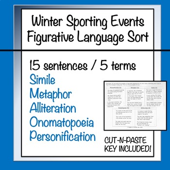 Preview of Winter Sporting Events: Figurative Language Sorting Activity