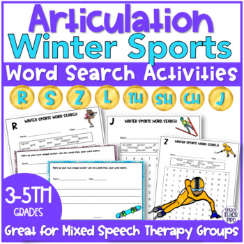 Preview of Winter Sports Articulation Word Search Activities | R S Z SH CH J TH L