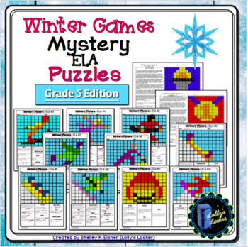 Preview of 5th Grade Winter Sports Color by Code ELA Mystery Pictures: Grade 5 ELA Skills
