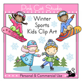 Winter Sports Kids Clip Art - Snowboarding and Ice Skating
