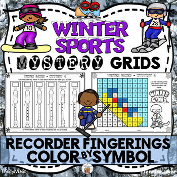 Preview of Winter Sports Mystery Grids (Recorder Fingerings)
