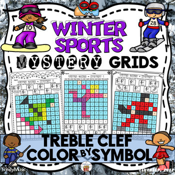 Preview of Winter Sports Mystery Grids (Treble Clef)