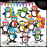 Winter Sports Penguins - Clip Art & B&W Set