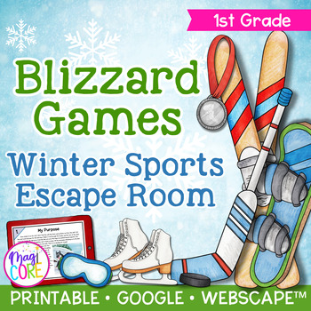 Preview of Winter Sports Reading Comprehension Review Escape Room 1st Grade Passages