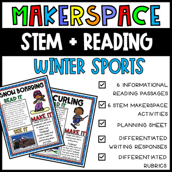 Preview of Winter Sports STEM Makerspace Activities Task Cards and Reading Comprehension