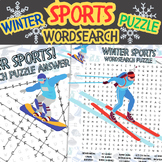 Winter Sports word search puzzle worksheet activity (No Prep)