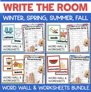 Preview of Winter Spring Summer Fall WRITE THE ROOM Word Wall BUNDLE Kindergarten 1st Grade