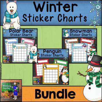 Preview of Winter Sticker Charts BUNDLE with Snowman, Polar Bear and Penguins