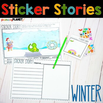 Preview of Winter Sticker Story Writing Center- Narrative Writing Paper & Word Bank