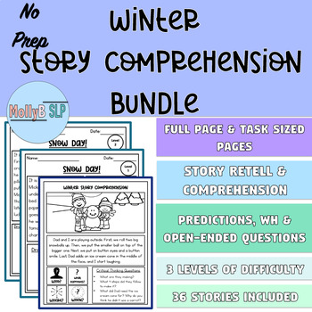 Preview of Winter Story Comprehension No Prep BUNDLE: 3 Levels of Difficulty