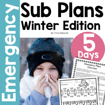 Preview of Winter Sub Plans Emergency Sub Plans for 2nd Grade Substitute Binder for Subs