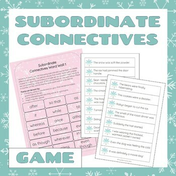 Preview of Winter Subordinate Conjunctions NO PREP Sentence Combining Game and Display