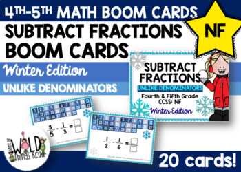 Preview of Winter Subtracting Fractions with Unlike Denominators Boom Cards
