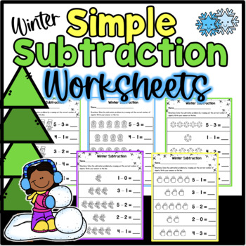 Preview of Simple Winter Subtraction Worksheets Kindergarten Numbers 0-5