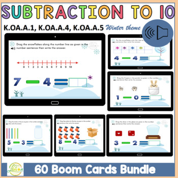 Preview of Winter Subtraction to 10 Boom Cards™ K.OA.A.1 K.OA.A.4 K.OA.A.5
