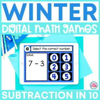 Preview of Winter Subtraction within 10 | Digital Math Game