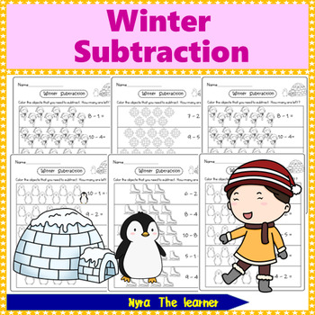 Preview of Winter Subtraction within 10 (With Pictures) | Kindergarten Math
