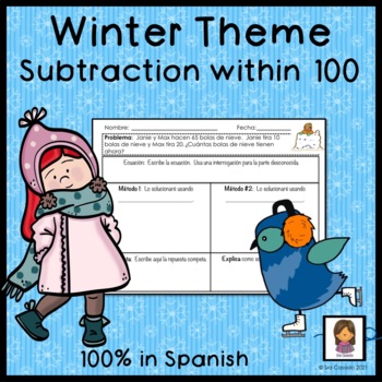 Preview of Winter Subtraction within 100 word problems | Spanish