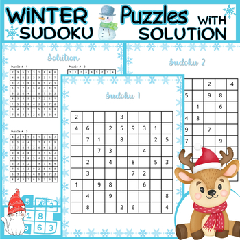 Preview of Winter Sudoku Puzzles | Winter Activity | Math Logic game Puzzles