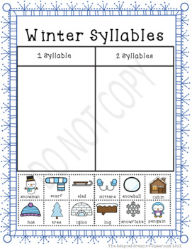 syllable winter worksheet free kindergarten