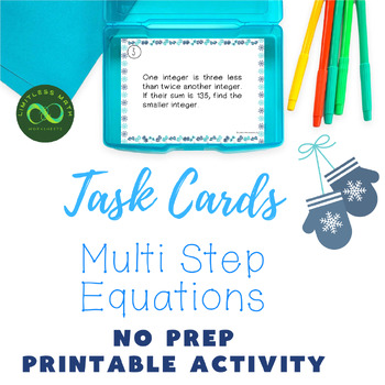 Preview of Winter Task Cards - Multi Step Equations Word Problems w/ Variables on 1 side